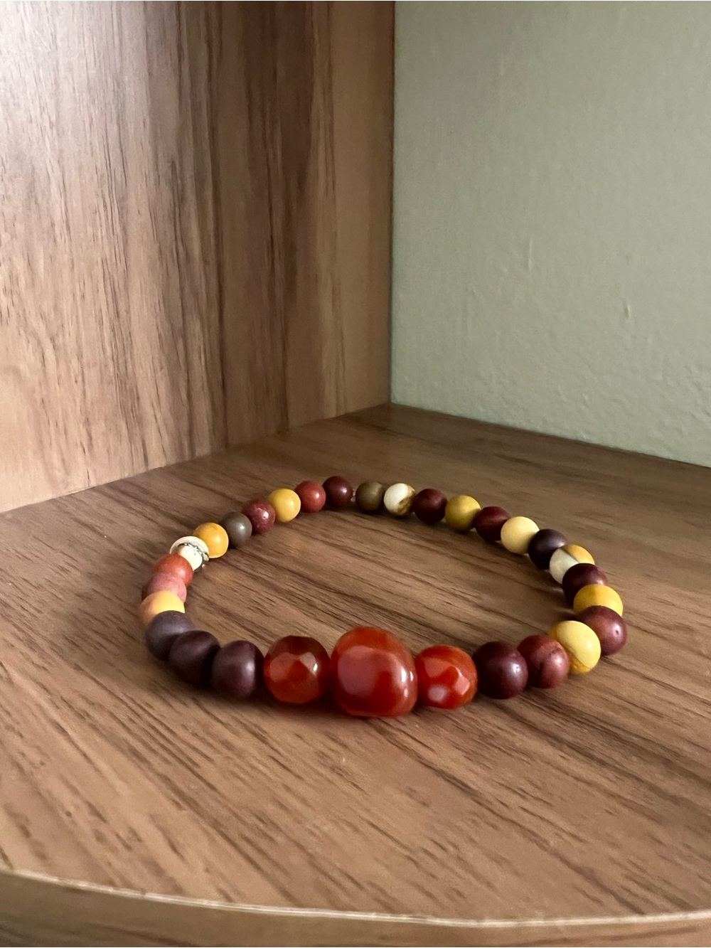 Handcrafted Multicolor Beaded Stone Bracelet - Red, Yellow & Brown